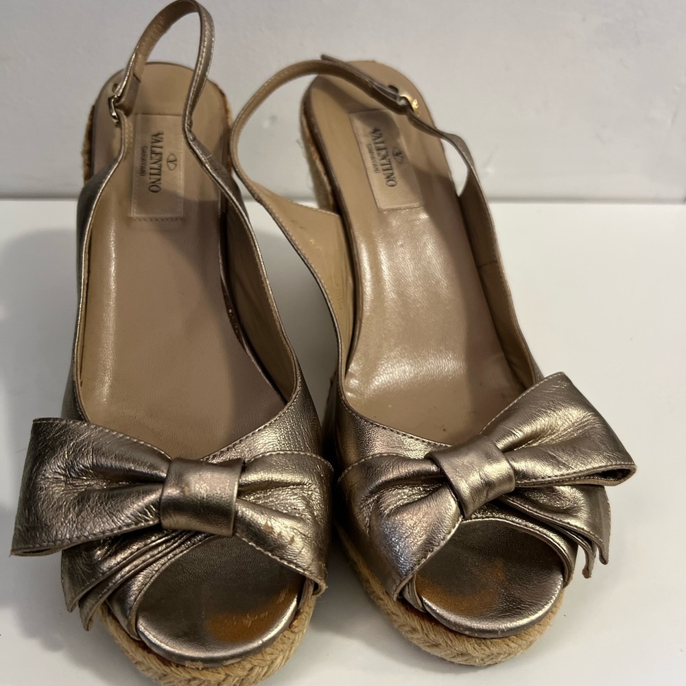Valentino Metallic Bronze Espadrille Slingbacks